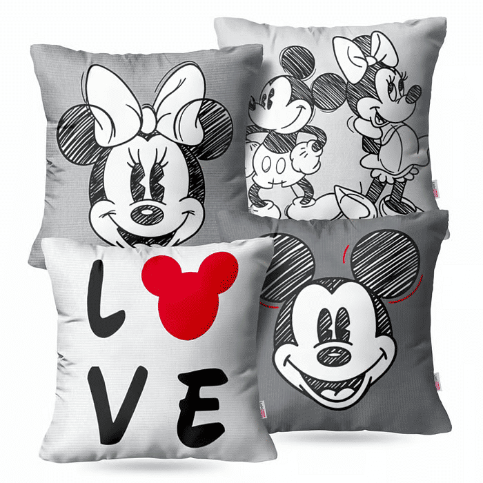 Kit: 4 Capas de Almofadas Decorativas Mickey Love