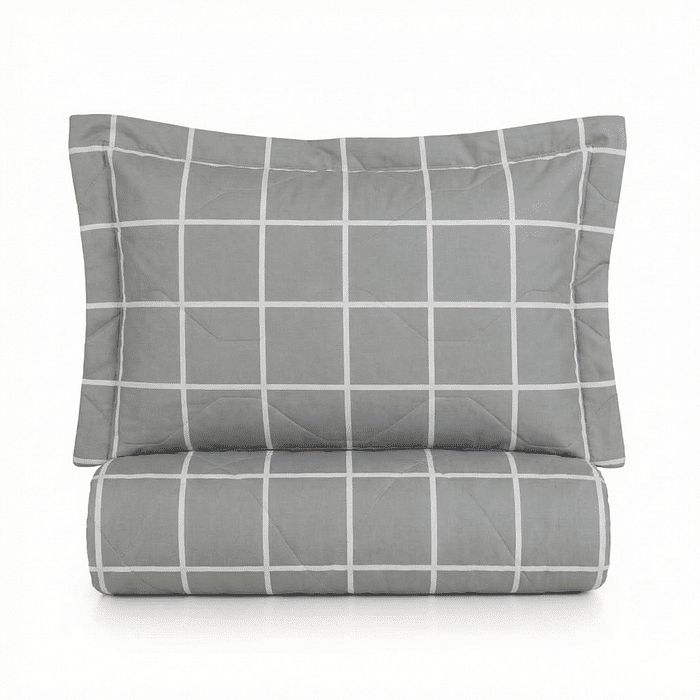 Kit: 1 Cobre-leito Bouti de Microfibra Ultrassonic + Porta-Travesseiros - Listras Cinza