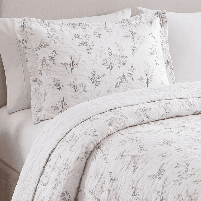 Kit: 1 Cobre-leito Bouti de Microfibra Ultrasonic Estampada + Porta-Travesseiros - Catherine Bege