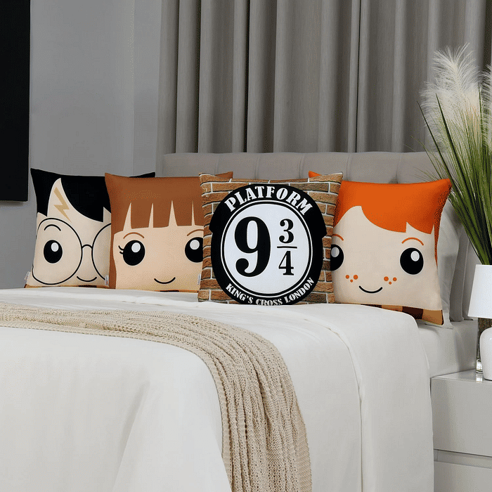 Kit: 4 Capas de Almofada Decorativas Divertidas Estaçao Kings Cross
