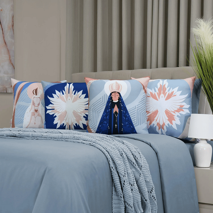 Kit: 4 Capas de Almofada Decorativas Nossa Senhora