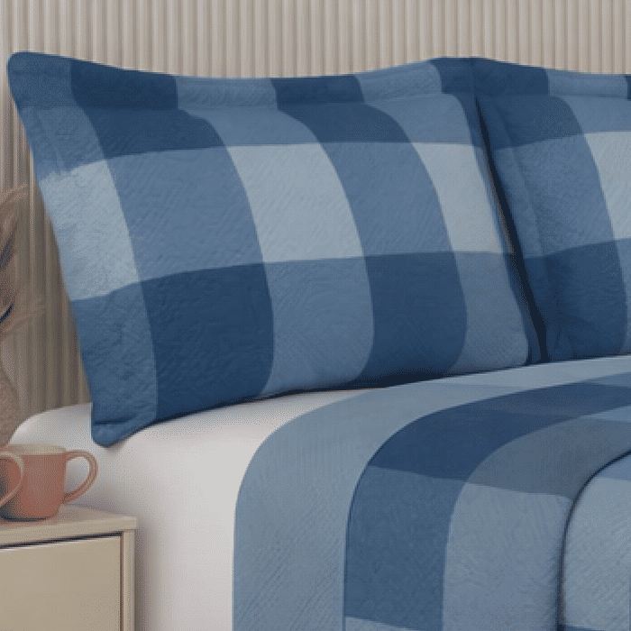 Kit: 1 Cobre-leito Bouti de Microfibra Ultrassonic + Porta-Travesseiros - Franci Azul