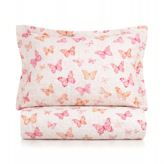 Kit: 1 Cobre-leito Bouti de Microfibra Ultrassonic Estampada + Porta-Travesseiros - Iris Rosa