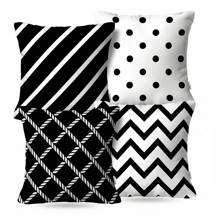 Kit: 4 Capas de Almofada Decorativas Serit Preto e Branco