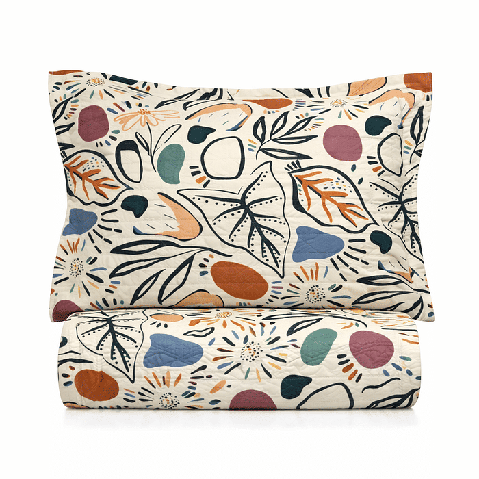 Kit: 1 Cobre-leito Bouti de Microfibra Ultrasonic Estampada + Porta-Travesseiros - Jasper Bege