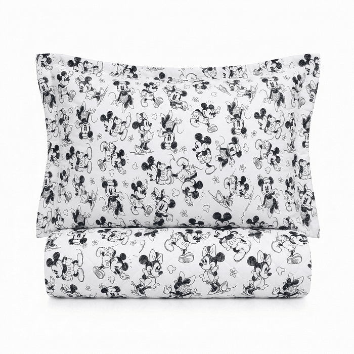 Kit:1 Cobre-leito Bouti de Microfibra Ultrassonic Estampa + Porta-Travesseiros - Infantil Mickey e Minnie