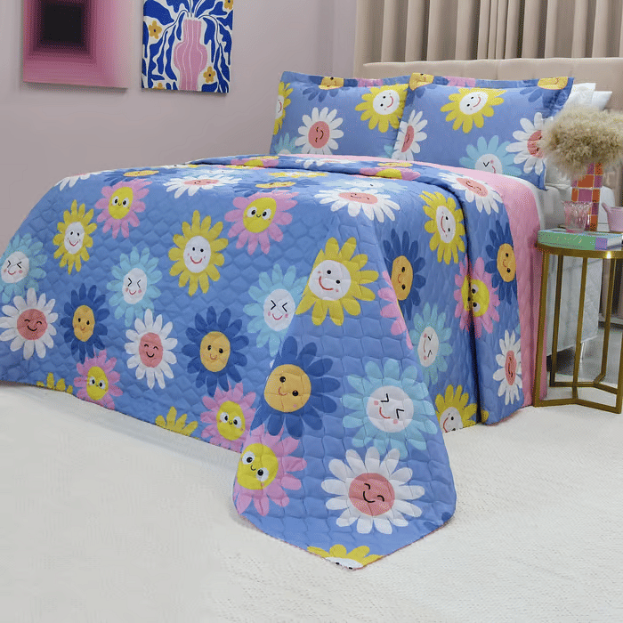 Kit: 1 Cobre-leito Bouti de Microfibra Ultrasonic Estampada + Porta-Travesseiros - Martina