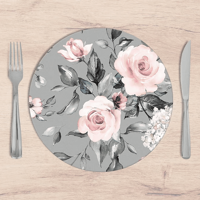Kit: 4 Capas de SOUSPLAT Redondo Grey Flowers - 35x35 -   