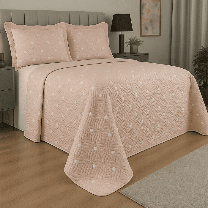 Kit: 1 Cobre-leito Bouti de Microfibra Ultrassonic + Porta-Travesseiros - Marcia Bege