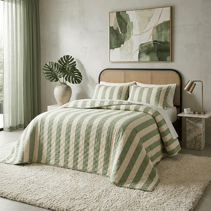 Kit: 1 Cobre-leito Bouti de Microfibra Ultrassonic + Porta-Travesseiros - Lais Verde