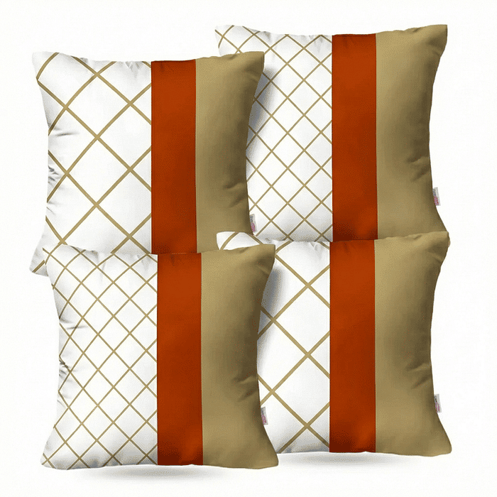 Kit: 4 Capas de Almofada Decorativas Geométricas Glamour Dourado 