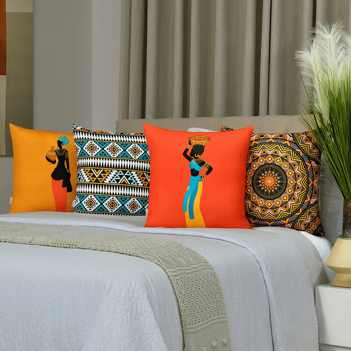Kit: 4 Capas de Almofada Decorativas Mulher Africana