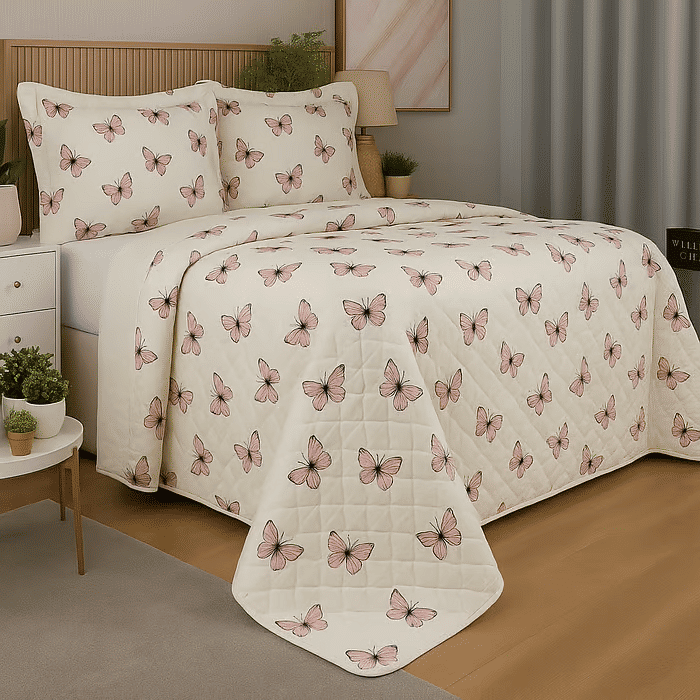 Kit: 1 Cobre-leito Bouti de Microfibra Ultrassonic + Porta-Travesseiros - Tereza Bege