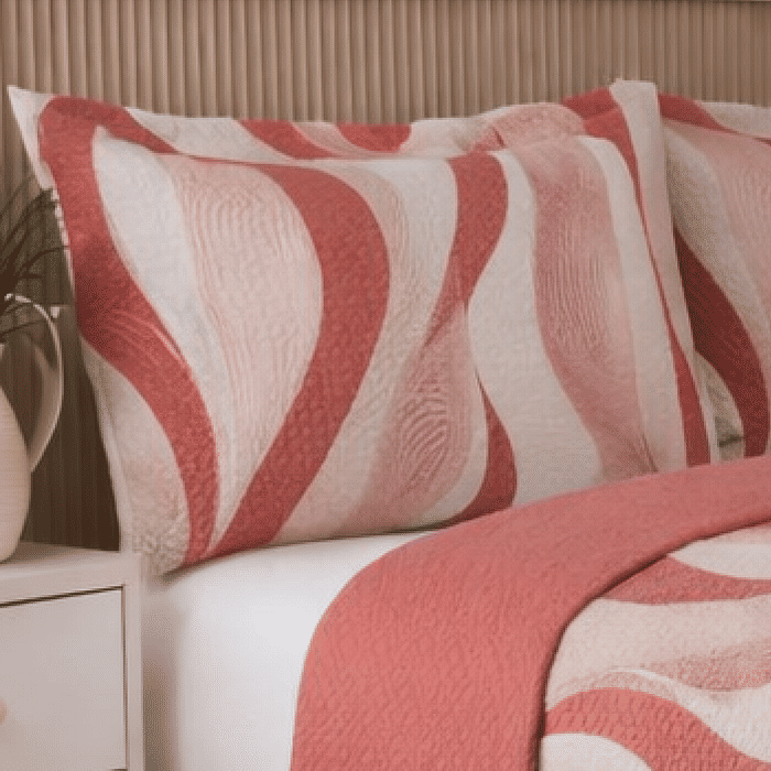 Kit: 1 Cobre-leito Bouti de Microfibra Ultrassonic + Porta-Travesseiros - Renata Rosa