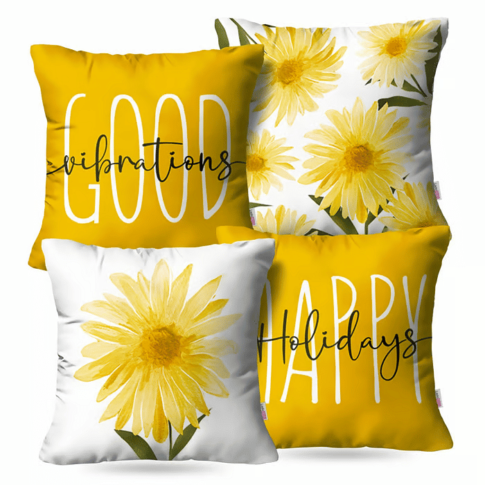Kit: 4 Capas de Almofada Decorativas Happy Holidays