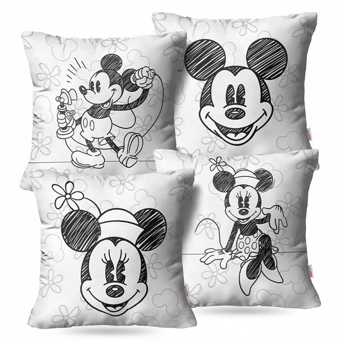 Kit: 4 Capas de Almofadas Decorativas Infantil Mickey e Minnie