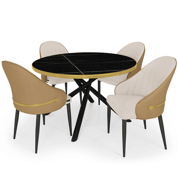 Conjunto Mesa de Jantar Redonda Solaris 120cm Preta com 4 Cadeiras Estofadas La Martina