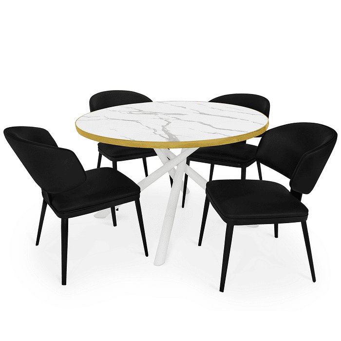 Conjunto Mesa de Jantar Redonda Solaris 120cm Branca com 4 Cadeiras Estofadas Siena