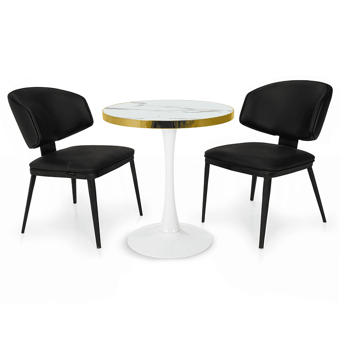 Conjunto Mesa de Jantar Redonda Majestic 70cm Branca com 2 Cadeiras Estofadas Siena Frontal