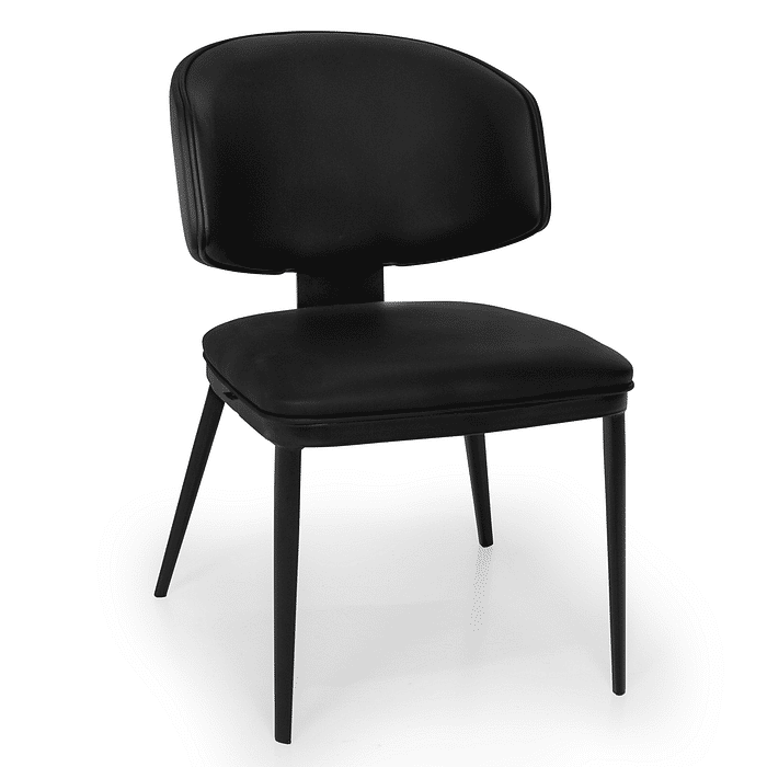 Cadeira de Jantar Estofada Siena Design Italiano Encosto Flutuante com Suporte Central Espuma de Alta Densidade Preta Frontal