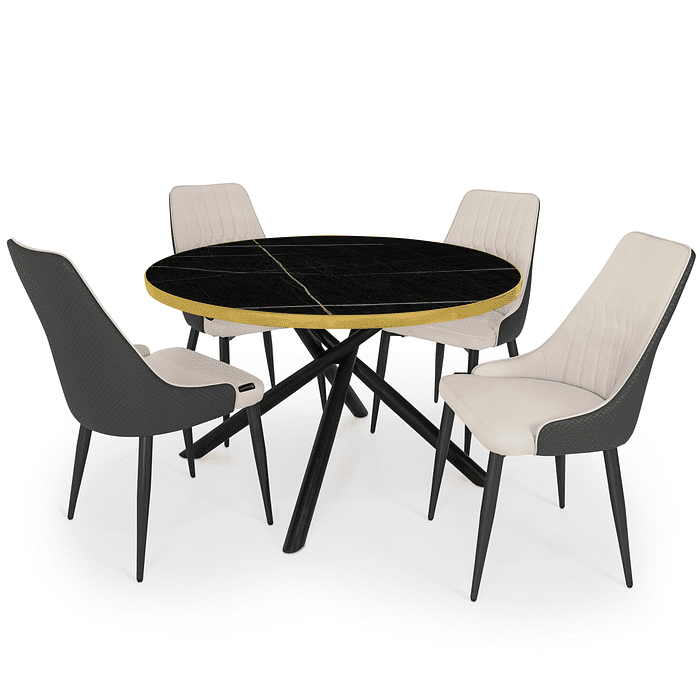 Conjunto Mesa de Jantar Redonda Solaris 120cm Preta com 4 Cadeiras Estofadas Torino