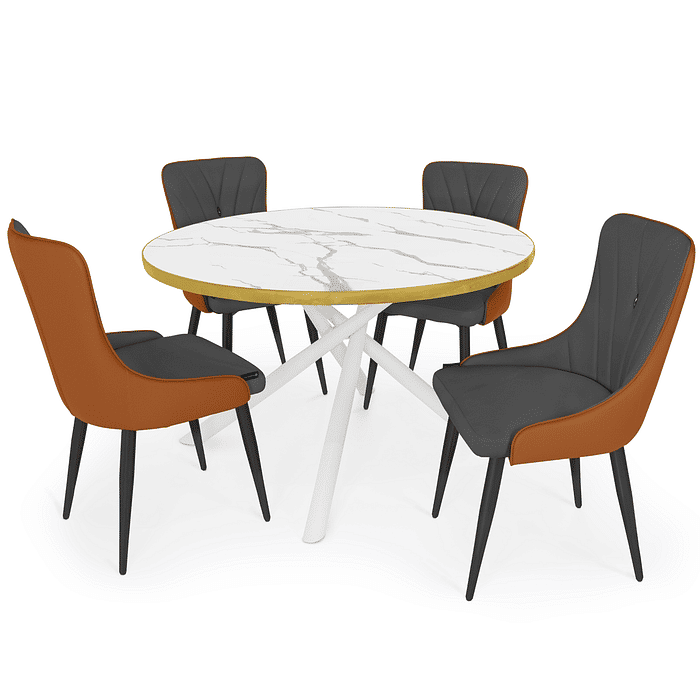 Conjunto Mesa de Jantar Redonda Solaris 120cm Branca com 4 Cadeiras Estofadas Verona