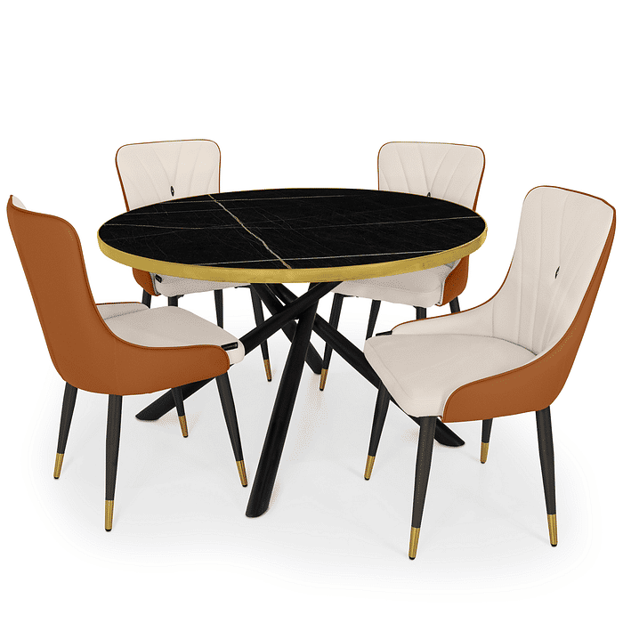 Conjunto Mesa de Jantar Redonda Solaris 120cm Preta com 4 Cadeiras Estofadas Verona