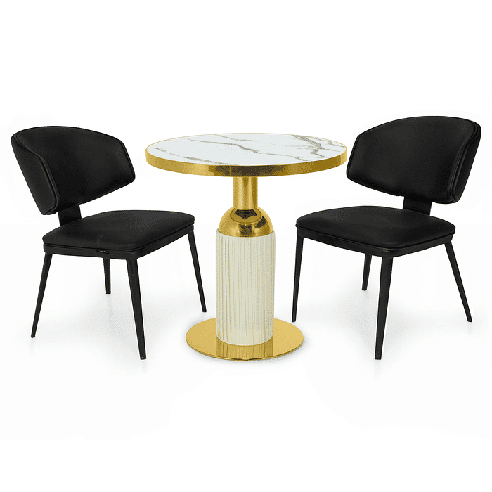 Conjunto Mesa de Jantar Redonda Imperial 70cm Branca com 2 Cadeiras Estofadas Siena - Preto Frontal