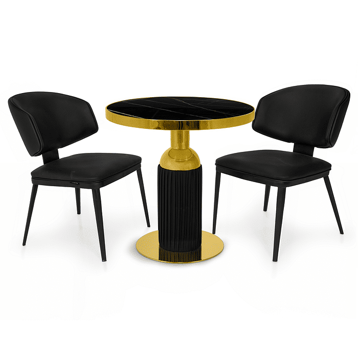 Conjunto Mesa de Jantar Redonda Imperial 70cm Preta com 2 Cadeiras Estofadas Siena - Preto Frontal