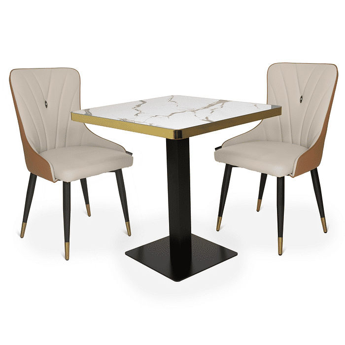 Conjunto Mesa de Jantar Quadrada Venezia 70x70cm Branca com 2 Cadeiras Estofadas Verona Frontal