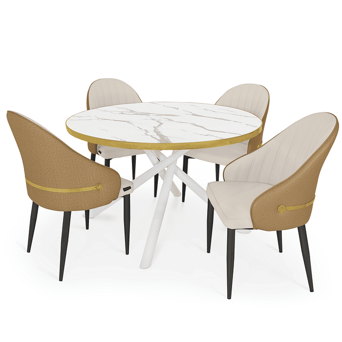 Conjunto Mesa de Jantar Redonda Solaris 120cm Branca com 4 Cadeiras Estofadas La Martina