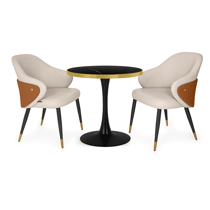 Conjunto Mesa de Jantar Redonda Majestic 70cm Preta com 2 Cadeiras Estofadas Milano Frontal