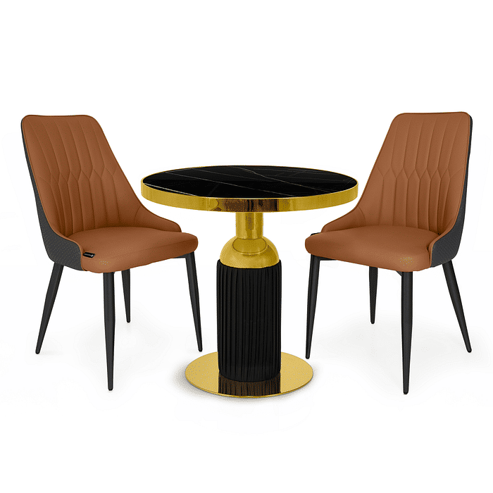 Conjunto Mesa de Jantar Redonda Imperial 70cm Preta com 2 Cadeiras Estofadas Torino Frontal
