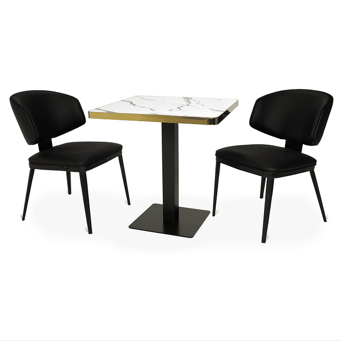 Conjunto Mesa de Jantar Quadrada Venezia 70x70cm Branca com 2 Cadeiras Estofadas Siena - Preto