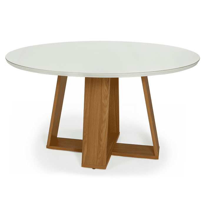 Mesa de Jantar Redonda Capri 140cm com Vidro Nature Off White Frontal