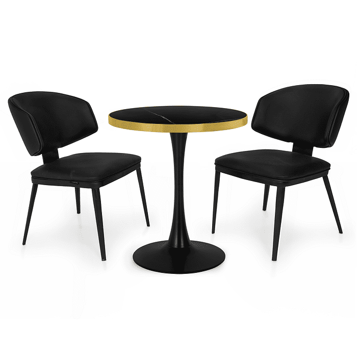 Conjunto Mesa de Jantar Redonda Majestic 70cm Preta com 2 Cadeiras Estofadas Siena - Preto Frontal