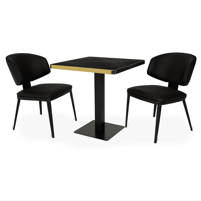 Conjunto Mesa de Jantar Quadrada Venezia 70x70cm Preta com 2 Cadeiras Estofadas Siena - Preto