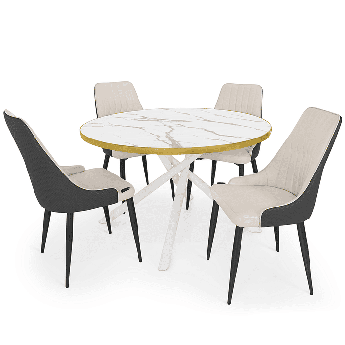 Conjunto Mesa de Jantar Redonda Solaris 120cm Branca com 4 Cadeiras Estofadas Torino