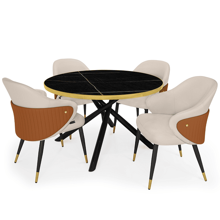 Conjunto Mesa de Jantar Redonda Solaris 120cm Preta com 4 Cadeiras Estofadas Milano