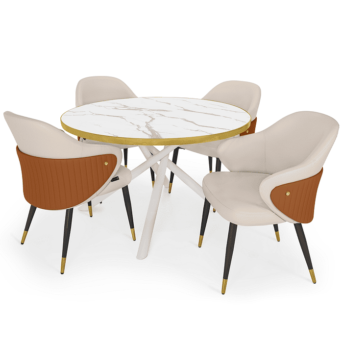 Conjunto Mesa de Jantar Redonda Solaris 120cm Branca com 4 Cadeiras Estofadas Milano