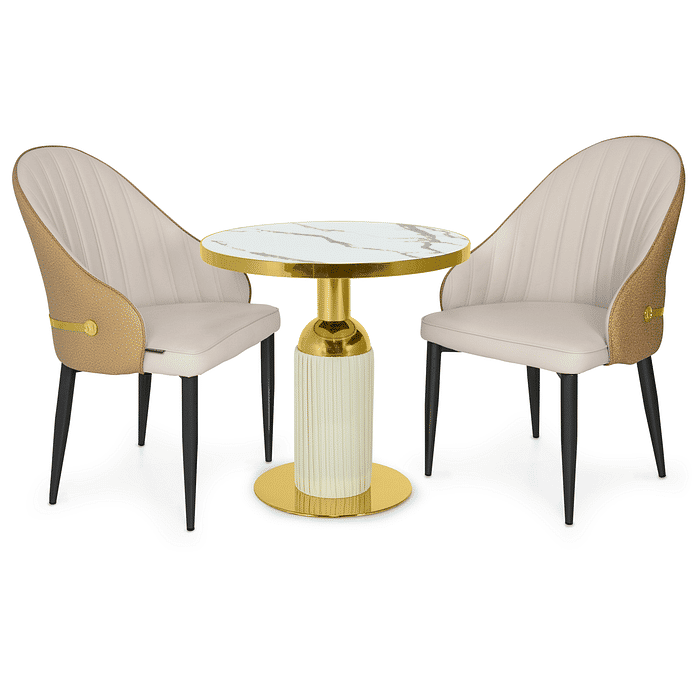 Conjunto Mesa de Jantar Redonda Imperial 70cm Branca com 2 Cadeiras Estofadas La Martina - Bege Frontal