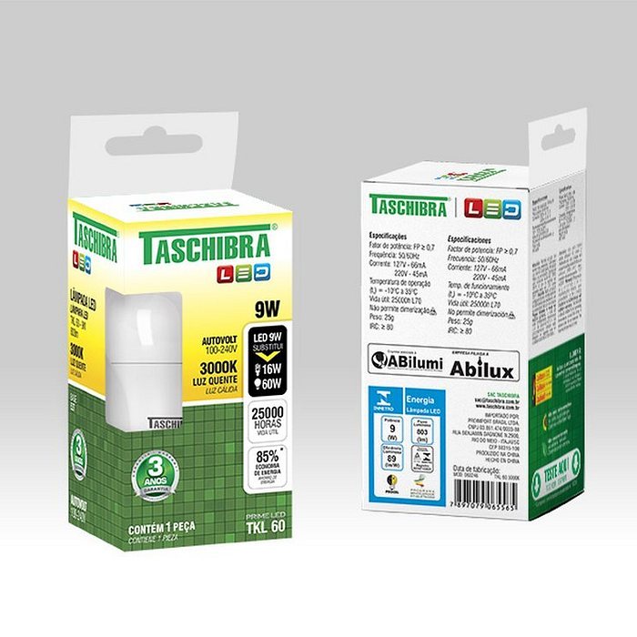 Lâmpada Led TKL 9W 3000K Taschibra
