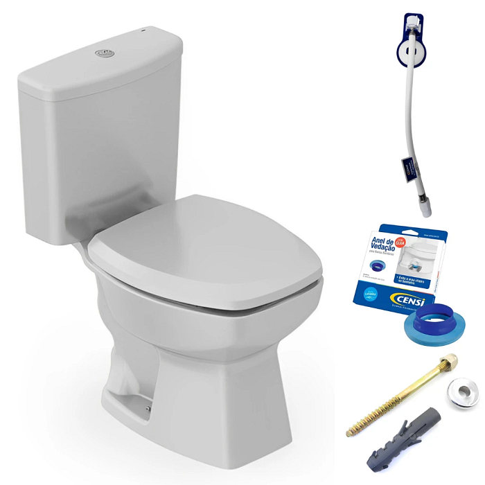 Kit Completo  Vaso Sanitário Thema Cinza Platina com Caixa Acoplada Incepa