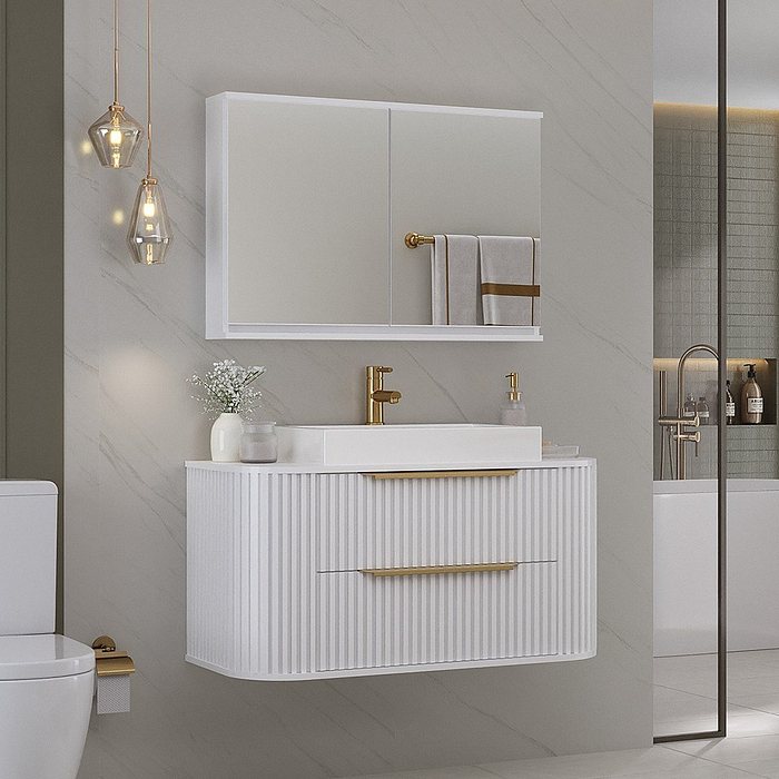 Kit Conjunto de Balcão Para Banheiro Alice 100cm Suspenso Branco Fabribam