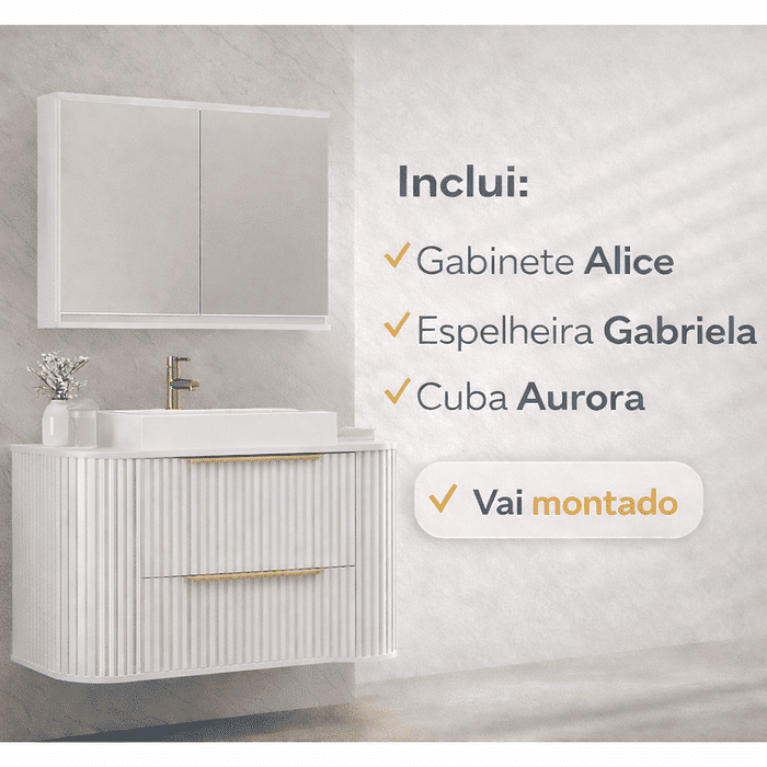 Kit Conjunto de Balcão Para Banheiro Alice 100cm Suspenso Branco Fabribam