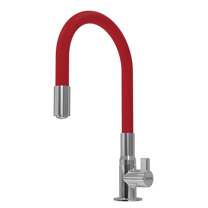 Torneira De Bancada Para Cozinha Motion Flexível Vermelha Zagonel