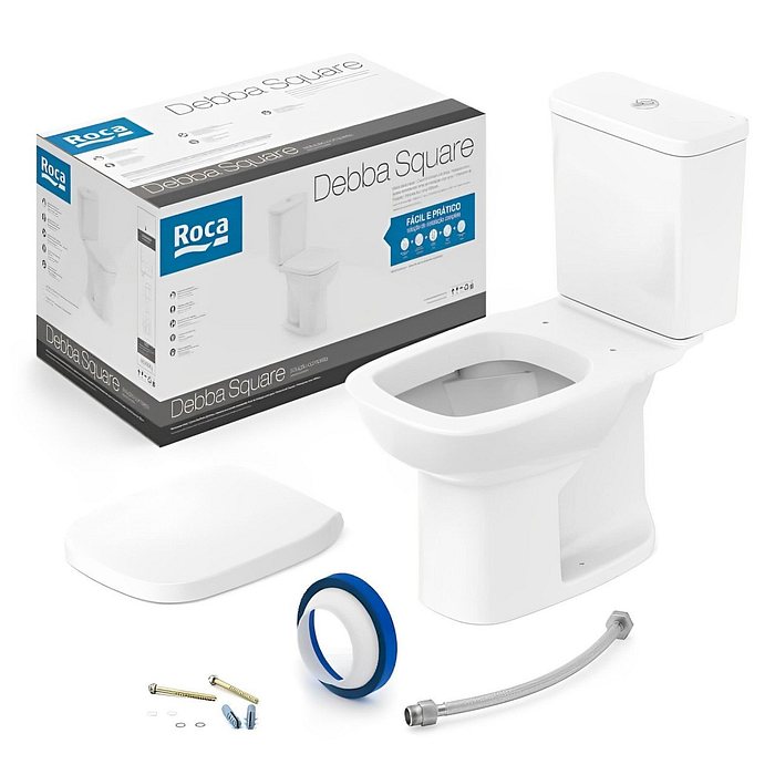 Kit Vaso Sanitário Com Caixa Acoplada Square Branco Roca Completo