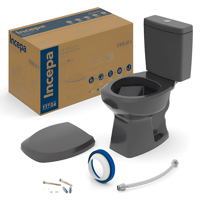 Kit Completo Vaso Sanitário Thema Preto Com Caixa Acoplada Incepa