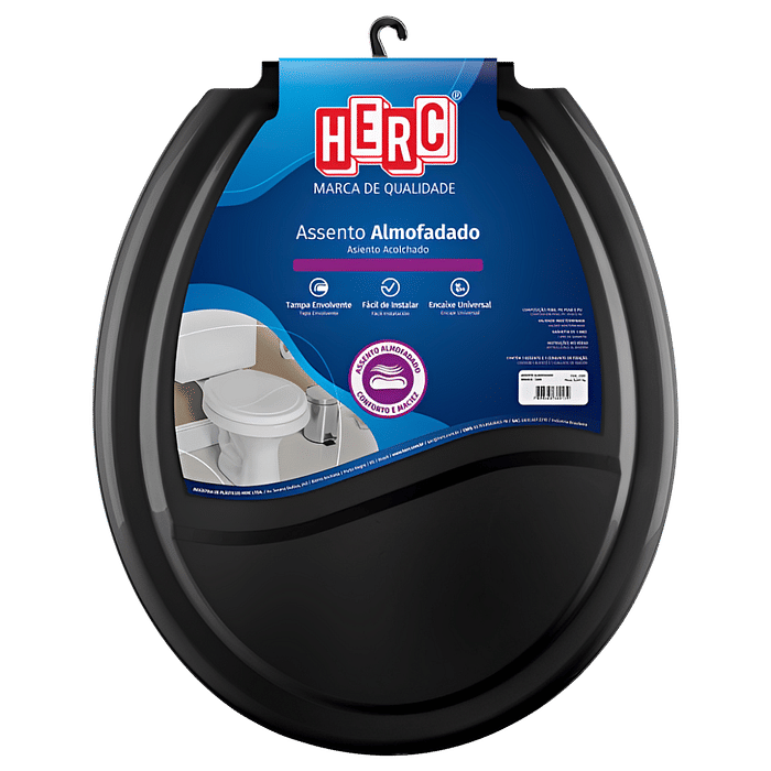 Assento Sanitário Almofadado Convenional Preto Herc