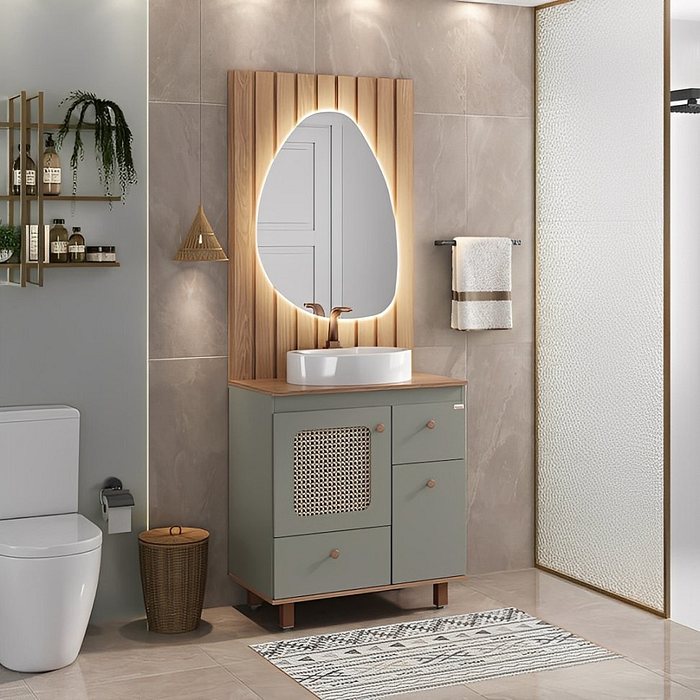 Kit Conjunto de Balcão Para Banheiro Júlia 78cm Com Painel e Led Fabribam